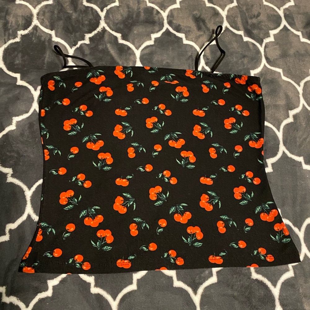 Black tank top with cute red cherries